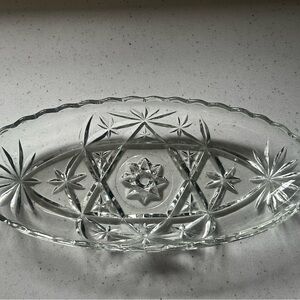 Vintage Anchor Hocking Star of David Oval Relish Dish Vintage Glass